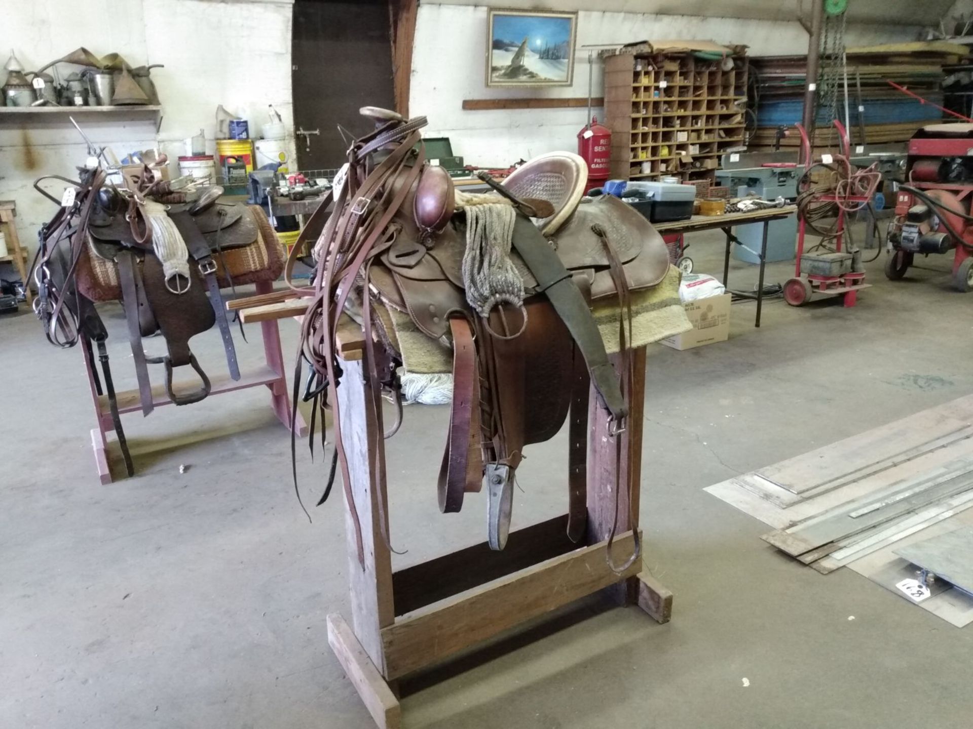 Roping Saddle made by Cariboo Saddlery, Bridle and Stand