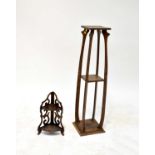 An oak Art Nouveau style plant stand, height 109cm, together with a small two-shelf corner shelf