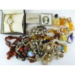 A ladies' Rotary wristwatch, a quantity of costume jewellery to include necklaces, brooches, etc and