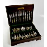 ROBBE & BERKING, GERMANY; a mahogany cased six-setting canteen of cutlery, with some additional