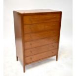 LOUGHBOROUGH FURNITURE; a mid-20th century teak six-drawer chest of drawers, to short tapering