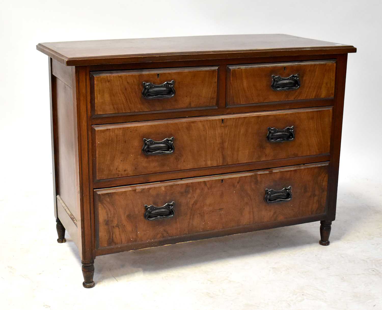 An early 20th century walnut chest of two short over two long drawers, raised on turned supports, - Image 3 of 6