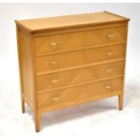 A retro oak veneered four-drawer chest raised on tapering stile supports, 91 x 92 x 41cm.91 x 92 x