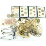 Various items of costume jewellery and coins to include sets.