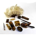 A group of c.1950s tortoiseshell-effect vanity items, to include hairbrush, trinket pots, nail