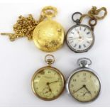 Four various pocket watches to include a Thomas Russell & Sons Liverpool gold plated open face crown