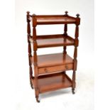 A 19th century mahogany whatnot with two shelves above a single drawer above a single shelf, with