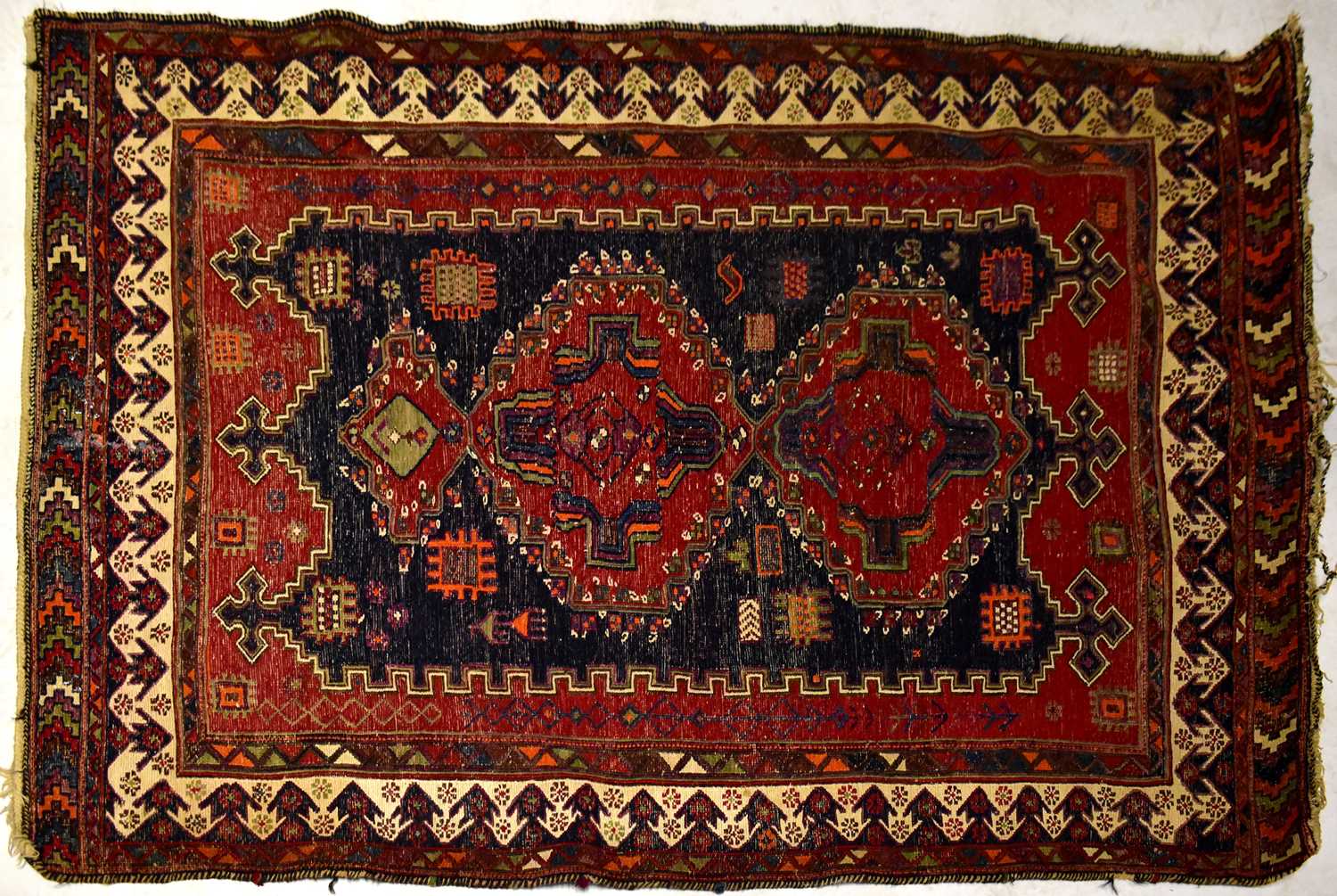 An Iranian Kashgai blue ground hand knotted Kilim rug, 205 x 140cm.205 x 140cm
