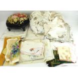 A quantity of vintage and antique textiles, lace and table coverings, together with a small