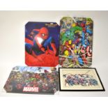 MARVEL COMICS; three modern printed box canvases, comprising one displaying various characters