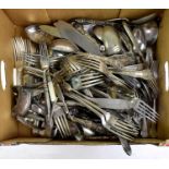 A quantity of silver plated cutlery including Kings pattern table forks, knives, dessert spoons,