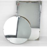 Two Art Deco wall mirrors, one with chrome Art Deco sunburst corner brackets and shaped