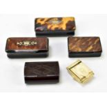 Three 19th century horn and faux tortoiseshell snuff boxes of rectangular form, width of largest
