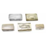 A collection of 19th century snuff boxes to include a shaped rectangular example with floral