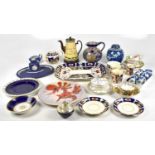 A collection of assorted ceramics to include a KPM dish with jewelled decoration, diameter 13.5cm,