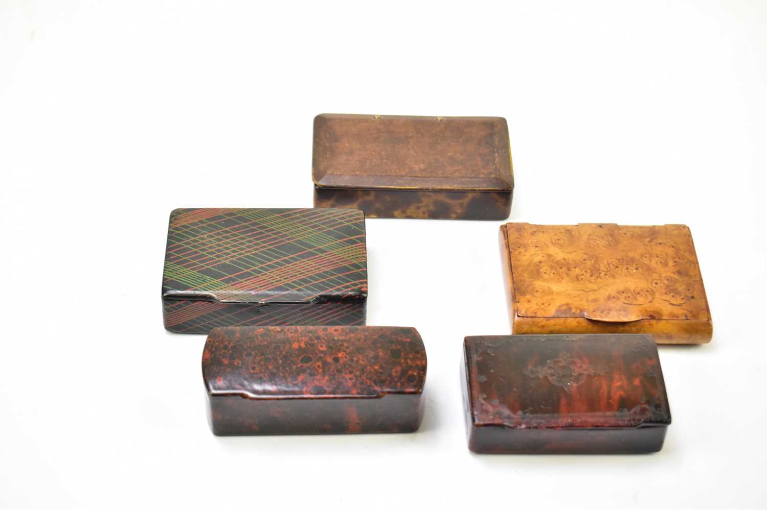 A collection of 19th century and later snuff boxes to include a tartanware example, width 8cm, a - Image 2 of 3