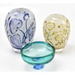 KOSTA BODA; two ovoid glass vases decorated with flowers, one in shades of blue, the other in shades