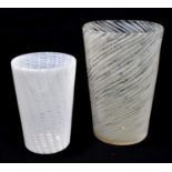 A contemporary Art Glass vase with herring bone style opaque decoration, possibly Whitefriars,