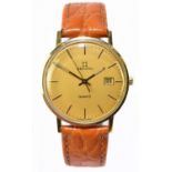 ZENITH; a gentleman 9ct gold cased quartz wristwatch, the gold coloured dial set with batons and