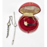 OMEGA; lady’s gold plated and steel back wristwatch, the silvered dial set with batons, diameter