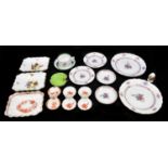 HEREND; a collection of assorted porcelain to include three rectangular dishes with hand painted