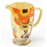 CLARICE CLIFF; a 'Rhodanthe' pattern octagonal jug, printed Bizarre to the underside of the base,