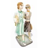 STEFAN DAKON FOR GOLDSCHEIDER; a rare Art Deco ceramic figure group representing two female tennis