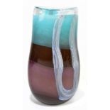 A very large Svaja Art Glass San Andreas glass vase with bands of coloured detail and vertical swept