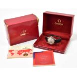 OMEGA; a gentleman’s stainless steel quartz wristwatch, the silvered dial set with batons and