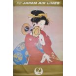 A vintage aviation poster, 'Fly Japan Air Lines (JAL)', 100 x 63cm.100 x 63cm