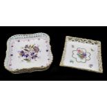 HEREND; a hand painted square dish with reticulated border, width 17cm, together with a similar