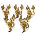 A part set of five Louis XV style gilt metal wall lights, (5).