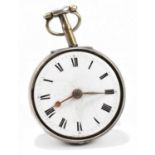 A George III hallmarked silver open faced key wind pocket watch with Roman numerals to the white