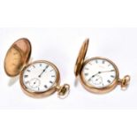 ELGIN; two gold plated pocket watches, each with a Roman numeral dial and subsidiary seconds. Each