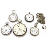 A hallmarked silver key wind open face pocket watch, the enamel dial set with Roman numerals and