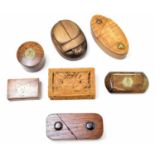 A collection of treen snuff boxes to include a French prisoner of war example with carved decoration