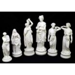 A group of six 19th century Parian figures of maidens including a pair emblematic of two seasons,