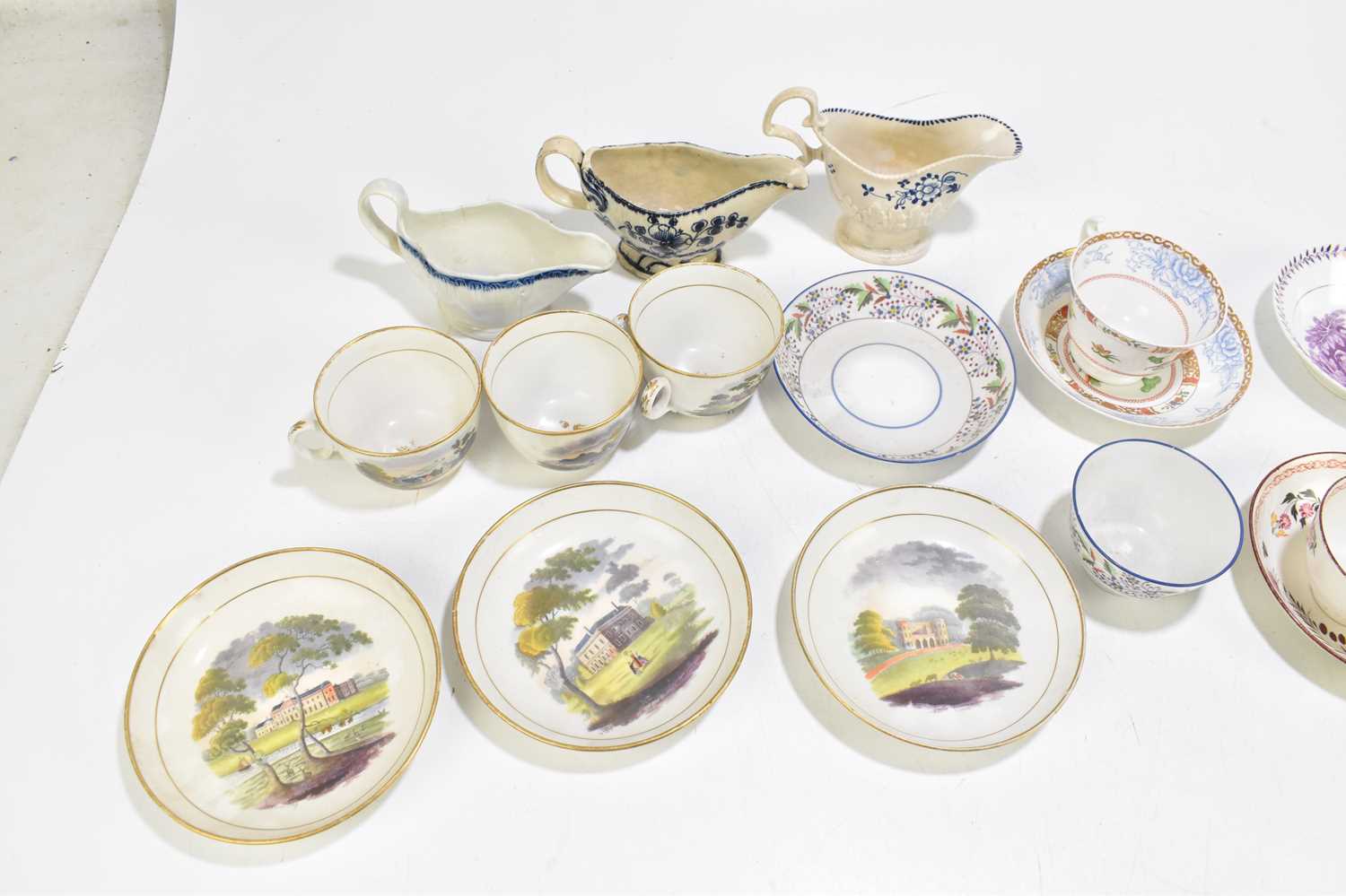 A collection of late 18th century and later ceramics and Creamware to include three blue and white - Image 2 of 3