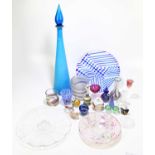 A collection of Art and Studio glassware including an Adrian Sankey iridescent glass vase, height