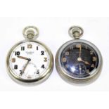 ELGIN; a crown wind open face military pocket watch, the black dial set with Arabic numerals and