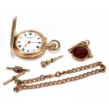 JOHN FORREST, LONDON; a gold plated full hunter crown wind pocket watch, the enamel dial set with