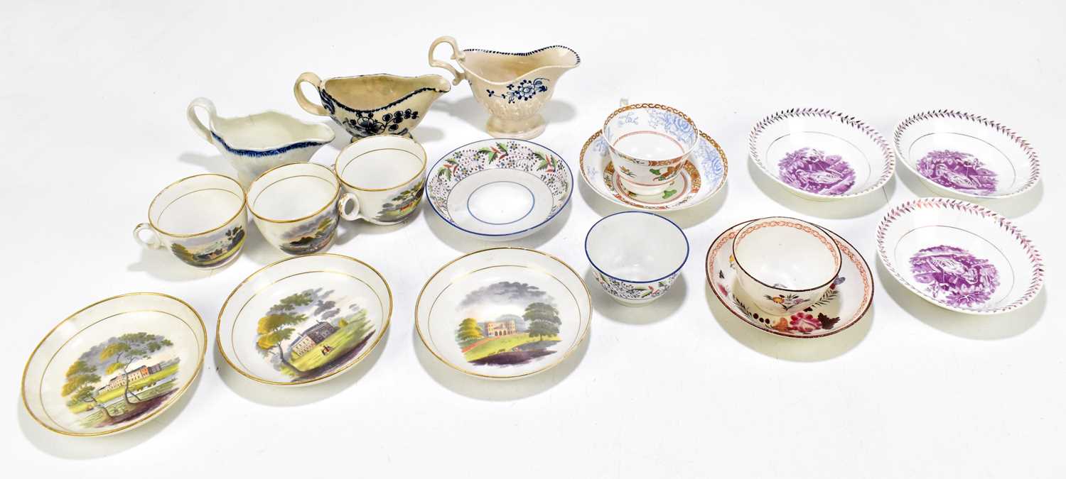 A collection of late 18th century and later ceramics and Creamware to include three blue and white