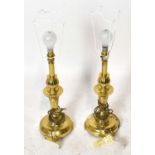 A pair of brass table lamps, height 45cm.The lamps are 45cm tall to the top of the screw thread