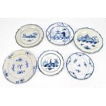 Six 18th century Creamware plates to include four feather edged examples, three decorated with