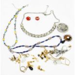 A small quantity of assorted costume jewellery including sterling silver mounted necklace, set