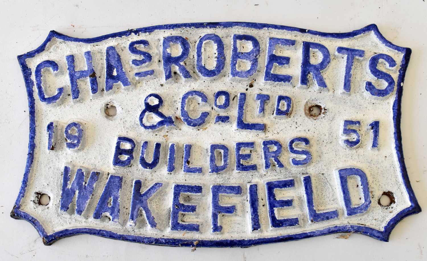 RAILWAYANA; builders plate, Chas Roberts & Co Ltd, Wakefield 1951, 16 x 27cm.