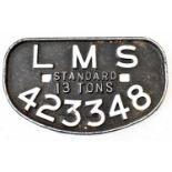 RAILWAYANA; wagon plate, LMS 423348 Standard 13 Tons, 16.5 x 27.5cm.