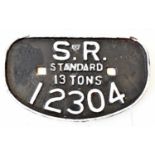 RAILWAYANA; wagon plate, SR 12304 Standard 13 Tons, 16.5 x 27.5cm.