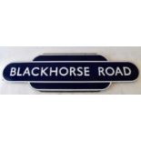 RAILWAYANA; blue enamel totem 'Blackhorse Road, 25.5 x 91cm.