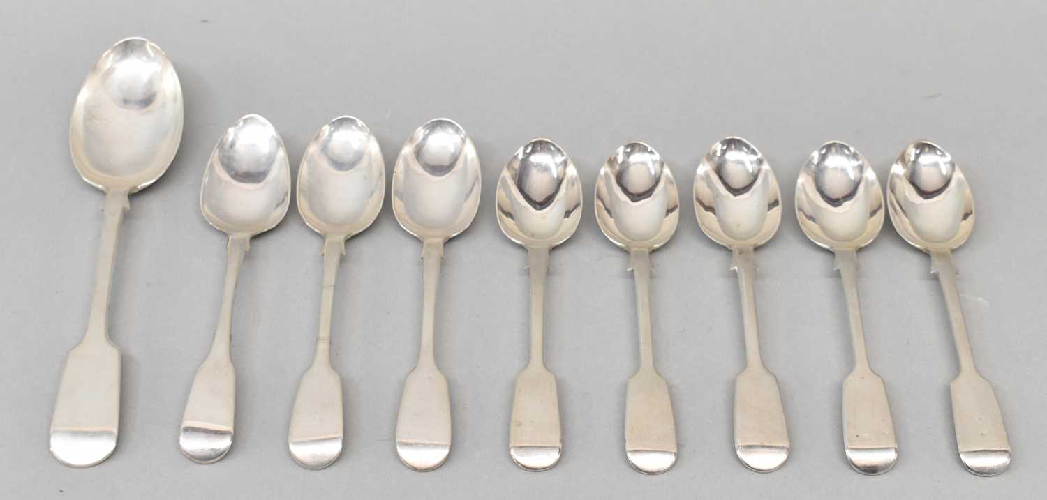 HENRY JOHN LIAS & HENRY HENRY JOHN LIAS; a set of five early Victorian hallmarked silver fiddle